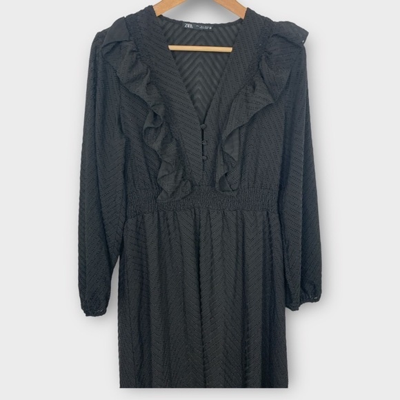 Zara Black Ruffle Tiered Midi Dress - Picture 4 of 13